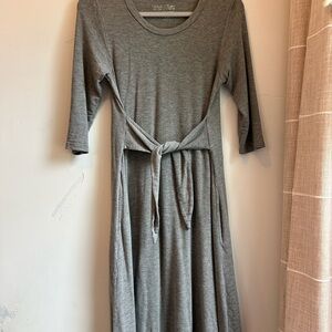 Latched Mama Gray Midi Dress with Tie Front